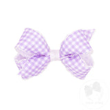 Mini Gingham-Printed Grosgrain Hair Bow with Moonstitch Edge - Lavender