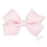 Mini Gingham-Printed Grosgrain Hair Bow with Moonstitch Edge - Light Pink