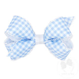 Mini Gingham-Printed Grosgrain Hair Bow with Moonstitch Edge - Millenium Blue