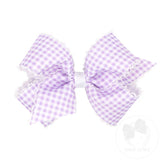 Medium Gingham-Printed Grosgrain Hair Bow with Moonstitch Edge - Lavender