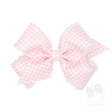 Medium Gingham-Printed Grosgrain Hair Bow with Moonstitch Edge - Light Pink