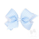 Medium Gingham-Printed Grosgrain Hair Bow with Moonstitch Edge - Millenium Blue