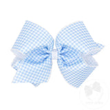 King Gingham-Printed Grosgrain Girls Hair Bow With Moonstitch Edge - Millenium Blue