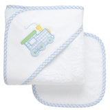 Train Applique Hooded Towel & Washcloth Set