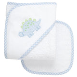 Dino Applique Hooded Towel & Washcloth Set, Blue