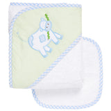 Cow Applique Hooded Towel & Washcloth Set, Blue