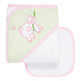 Cow Applique Hooded Towel & Washcloth Set, Pink