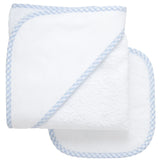 Big Check Trim Hooded Towel & Washcloth Set, Blue