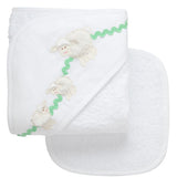 Lamb Applique Hooded Towel & Washcloth Set, White
