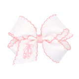 Medium Grosgrain Hair Bow with Pink Moonstitch Edge and Ballet Slippers Embroidery