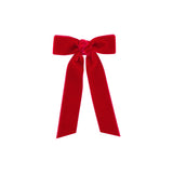 Tiny Velvet Bowtie with Knot Wrap and Streamer Tails - Red