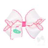 Medium Grosgrain Hair Bow with Moonstitch Edge and Golf Green Embroidery