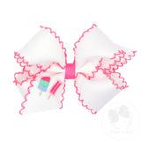 Medium Grosgrain Hair Bow with Moonstitch Edge and Popsicle Embroidery