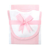 Pink Small Check Drooler Bib & Burp Set