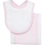 Pink Seersucker Stripe Drooler Bib & Burp Set