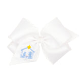 King Grosgrain Hair bow with Moonstitch Edge and Nativity Scene Embroidery