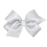 Medium Mirror Dot and Grosgrain Overlay Hair Bow - White