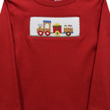 Christmas Train Smocked Red Knit Long Sleeve