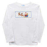 Santa Sleigh Smocked White Knit Long Sleeve