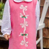 Annie Apron Dress Romany Rose with Bows & Holly Appliques