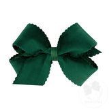 Medium Grosgrain Hair Bow with Scalloped Edge Faux Velvet Overlay