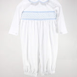 White and Light Blue Levi Romper