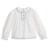Scallop Trim Blouse Ivory with Periwinkle