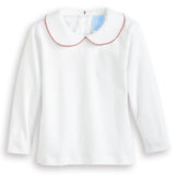 Long Sleeve Pima Peter Pan, White with Red