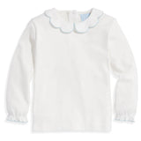 Long Sleeve Pima Scallop Collar Tee Ivory with Blue