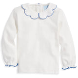 Long Sleeve Pima Scallop Collar Tee Ivory with Sapphire