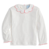 Long Sleeve Pima Scallop Collar Tee Ivory with Flamingo