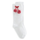 Varsity Knee High Socks White with Red Pom Poms