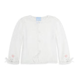 Applique Mercerized Pima Heart Cardigan, White with Rose