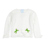 Applique Mercerized Pima Cardigan, White with Frogs