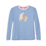 Long Sleeve Applique Tee- Denim with Horse