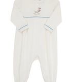 Long Sleeve Bradford Romper Palmetto Pearl with Barrington Blue & Reindeer Rocking Horse Embroidery