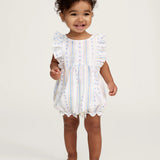Baby's Twill Ruffled Romper in Cottage Stripe