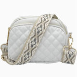 Carrying Kind Tate White Spring Nylon Quilted Purse with zippers and cross body strap