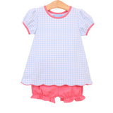 Cecilia Bloomer Set - Light Blue Gingham/ Pink