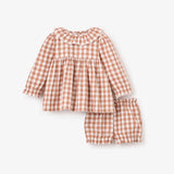 Rust Gingham Ruffle Collar Dress and Bloomers