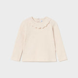 Baby Ribbed Ruffle Neck T-Shirt, Milk