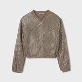 Girl Sequin Bomber Jacket, Mocha