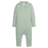 Long Sleeve Polo Romper - Watercress Stripe