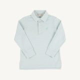 Long Sleeve Prim & Proper Polo Old Greenwich Green Stripe with Tonal Stork