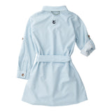 Girl’s Long Sleeve Belted Shirt Dress, Clear Sky Gingham