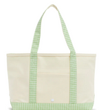 Medium Tote- Coated Canvas Natural with Gingham Leaf Trim