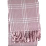 Window Pane Check Flannel with Fringe Blanket, Pink with White