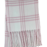 Window Pane Check Flannel with Fringe Blanket, White with Pink