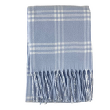 Window Pane Check Flannel with Fringe Blanket, Blue with White