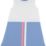 Lizzie's Luxe Leisure Dress- Ruffle, Worth Ave White/Barbados Blue/Hamptons Hot Pink
